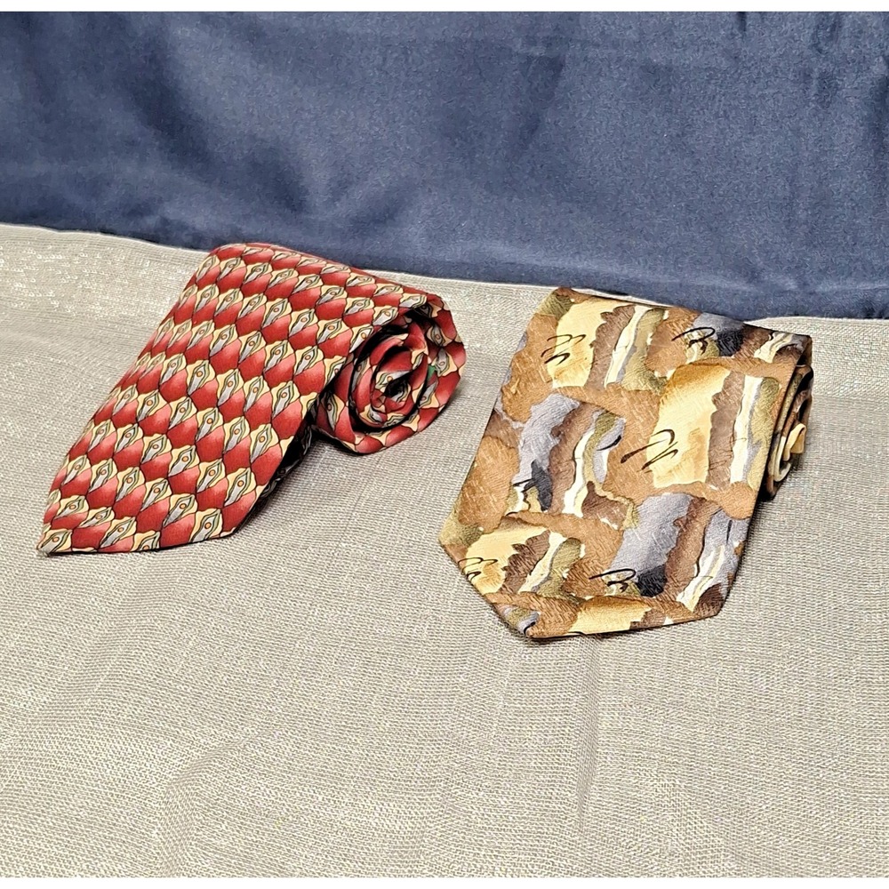 2 Jerry Garcia 100% Silk Tie Lot Red Brown Gray Abstract 1 Collectors 1990s Y2K - Picture 2 of 7